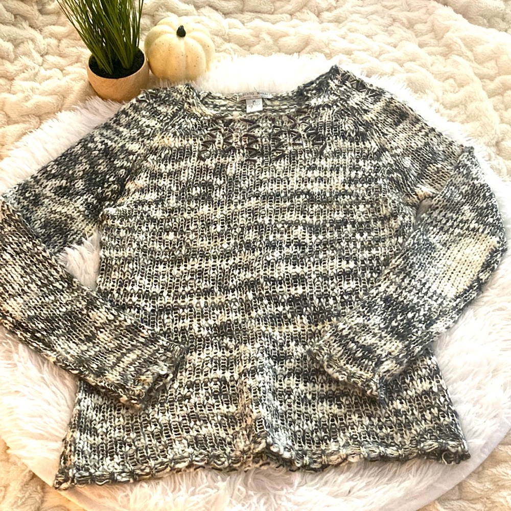 Alberto Makali sz M chunky knit sweater metallic thread embellished beads